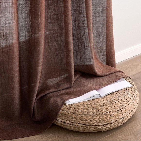 MIULEE CHOCOLATE BROWN LINEN CURTAINS 52x90 SEMI SHEER 2 PANELS NEW - Picture 6 of 9